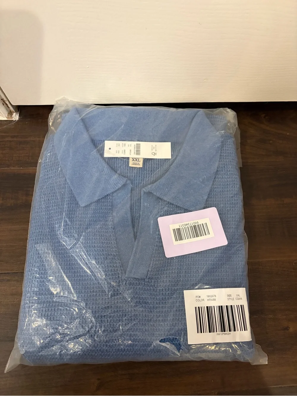 J.Crew Men’s XXL Waffle Knit Johnny Collar Sweater Polo Blue New